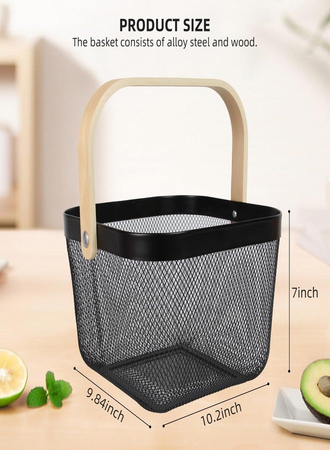 MACOIOR Mesh Steel Harvest Basket with Wood Handle,Hanging Kitchen Baskets Outdoor Basket,Harvest Basket for Garden Vegetables,for Shopping Garden Kitchen Bathroom Home(Black) - Image 3